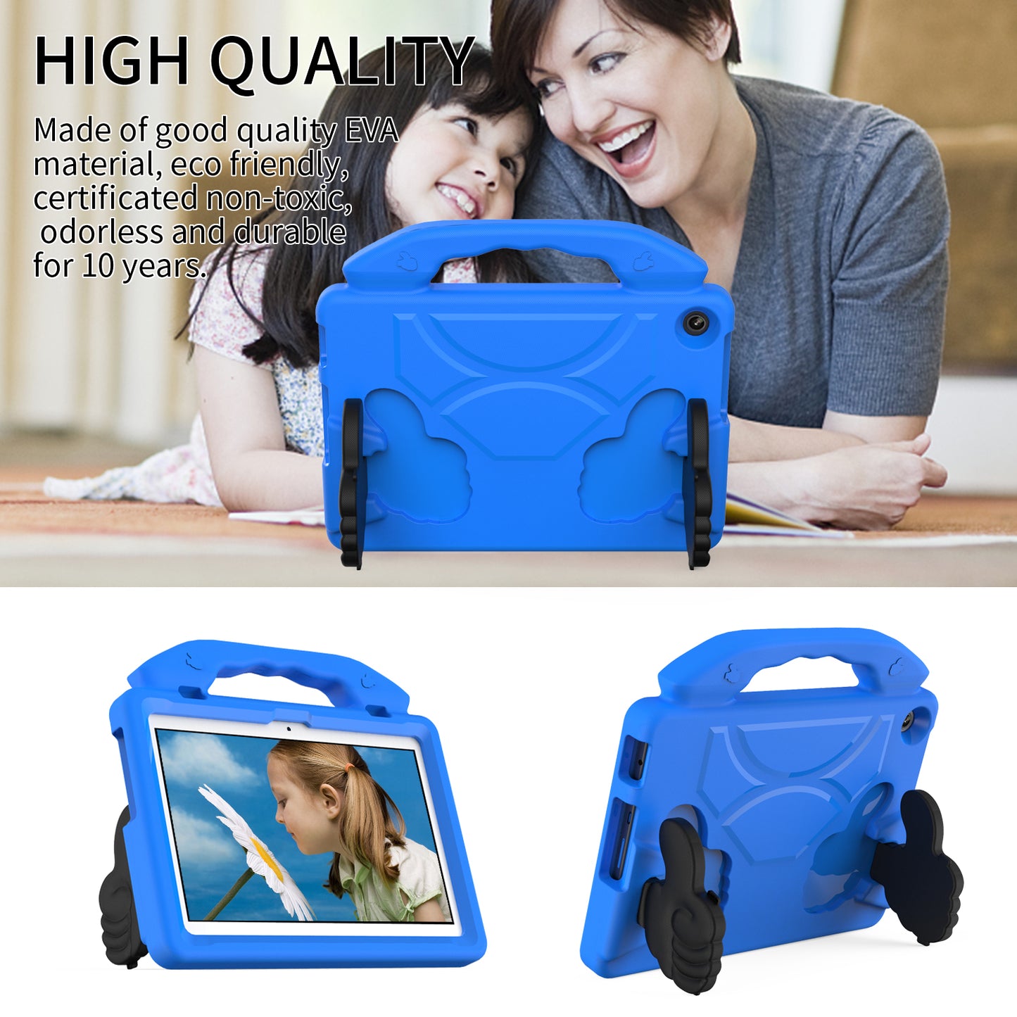 For Lenovo Tab M10 (Gen 3) EVA Tablet Case Foldable Thumb Kickstand Handle Grip Tablet Cover