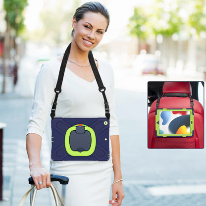 For iPad 10.2 (2021) / (2019) / (2020) Rotary Kickstand Tablet Case PC+Silicone Tablet Cover with Shoulder Strap