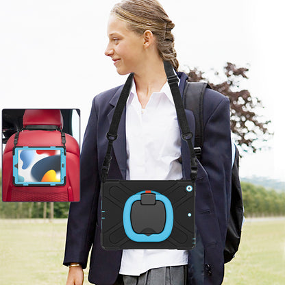 For iPad 10.2 (2021) / (2019) / (2020) Rotary Kickstand Tablet Case PC+Silicone Tablet Cover with Shoulder Strap