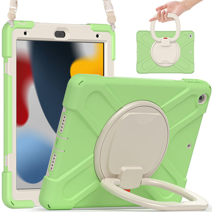 For iPad 10.2 (2021) / (2019) / (2020) Rotary Kickstand Tablet Case PC+Silicone Tablet Cover with Shoulder Strap