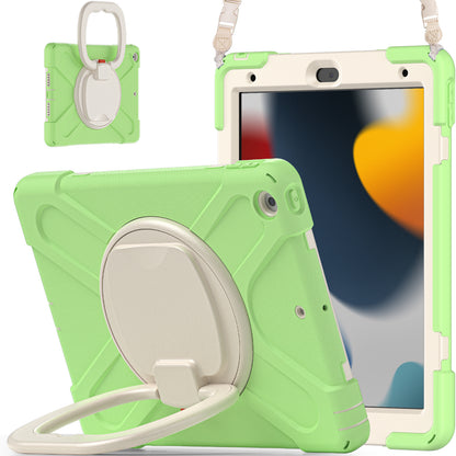 For iPad 10.2 (2021) / (2019) / (2020) Rotary Kickstand Tablet Case PC+Silicone Tablet Cover with Shoulder Strap