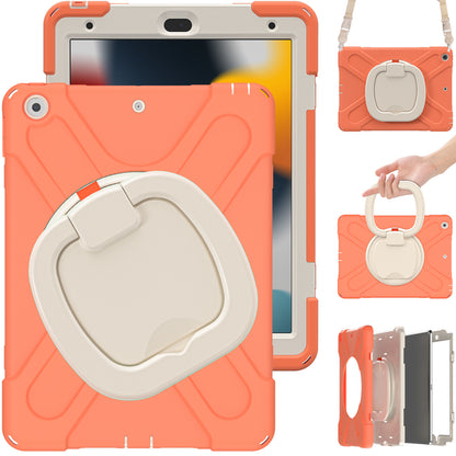 For iPad 10.2 (2021) / (2019) / (2020) Rotary Kickstand Tablet Case PC+Silicone Tablet Cover with Shoulder Strap