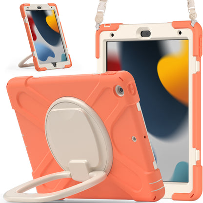 For iPad 10.2 (2021) / (2019) / (2020) Rotary Kickstand Tablet Case PC+Silicone Tablet Cover with Shoulder Strap