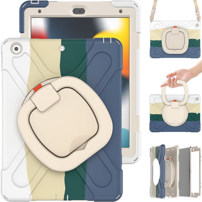 For iPad 10.2 (2021) / (2019) / (2020) Rotary Kickstand Tablet Case PC+Silicone Tablet Cover with Shoulder Strap