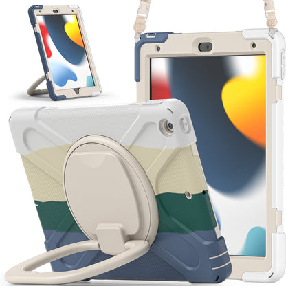For iPad 10.2 (2021) / (2019) / (2020) Rotary Kickstand Tablet Case PC+Silicone Tablet Cover with Shoulder Strap