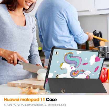 For Huawei MatePad 11 (2023) Trifold Stand Tablet Case PU Leather Pattern Cover with Auto Wake / Sleep