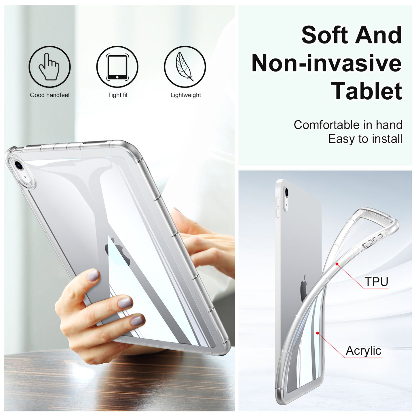 For iPad Air (2020) / (2022) Anti-drop Clear Tablet Case Acrylic Back TPU Frame Cover