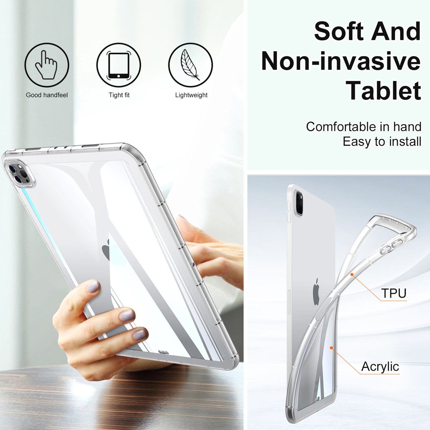For iPad Pro 12.9 (2020) / (2021) / (2022) Acrylic+TPU Clear Tablet Case Anti-drop Tablet Cover