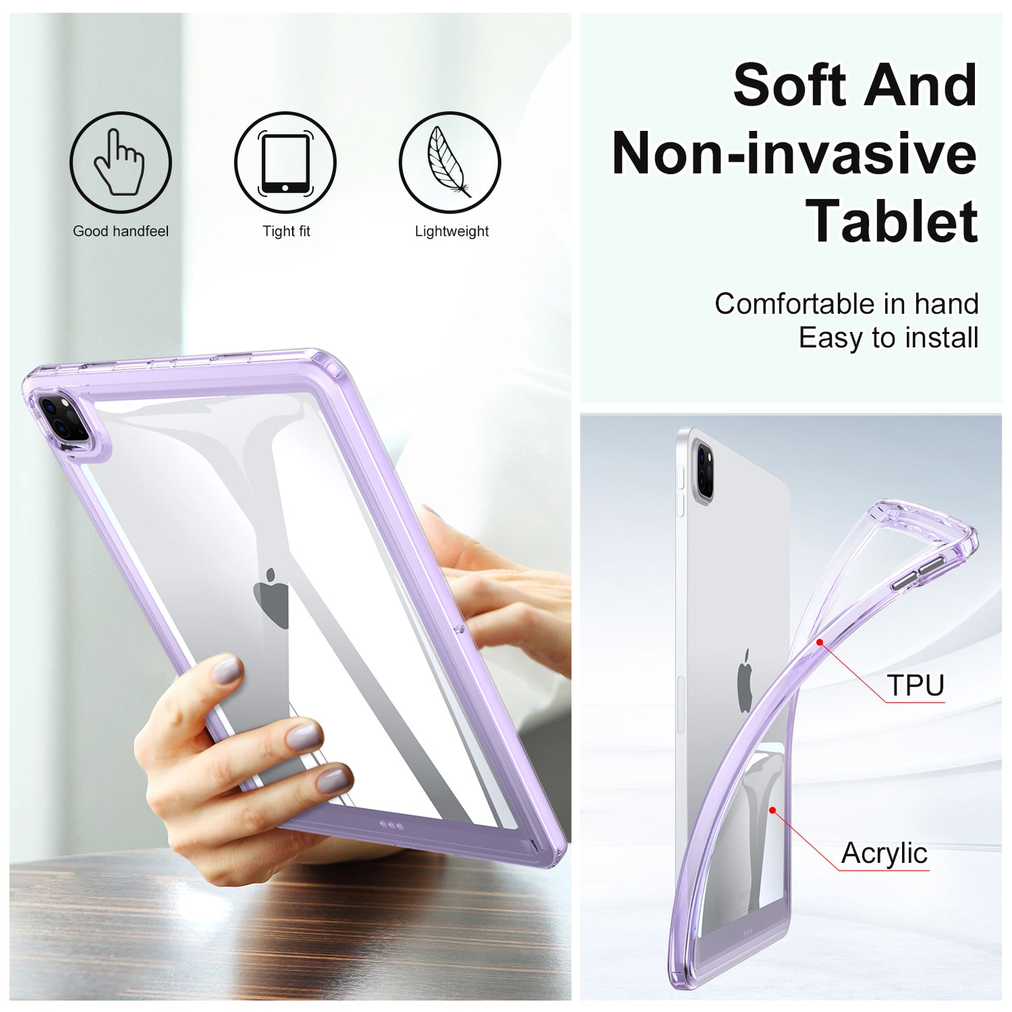 For iPad Pro 11 (2020) / (2021) / (2022) Anti-Scratch Acrylic+TPU Cover Transparent Tablet Protective Case
