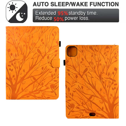 For iPad Pro 11 (2020) / (2021) / (2022) / iPad Air (2020) / (2022) Case Tree Imprinted Leather Tablet Cover with Card Slot