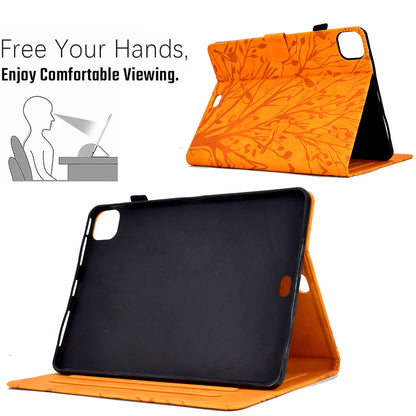 For iPad Pro 11 (2020) / (2021) / (2022) / iPad Air (2020) / (2022) Case Tree Imprinted Leather Tablet Cover with Card Slot