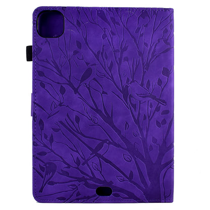 For iPad Pro 11 (2020) / (2021) / (2022) / iPad Air (2020) / (2022) Case Tree Imprinted Leather Tablet Cover with Card Slot