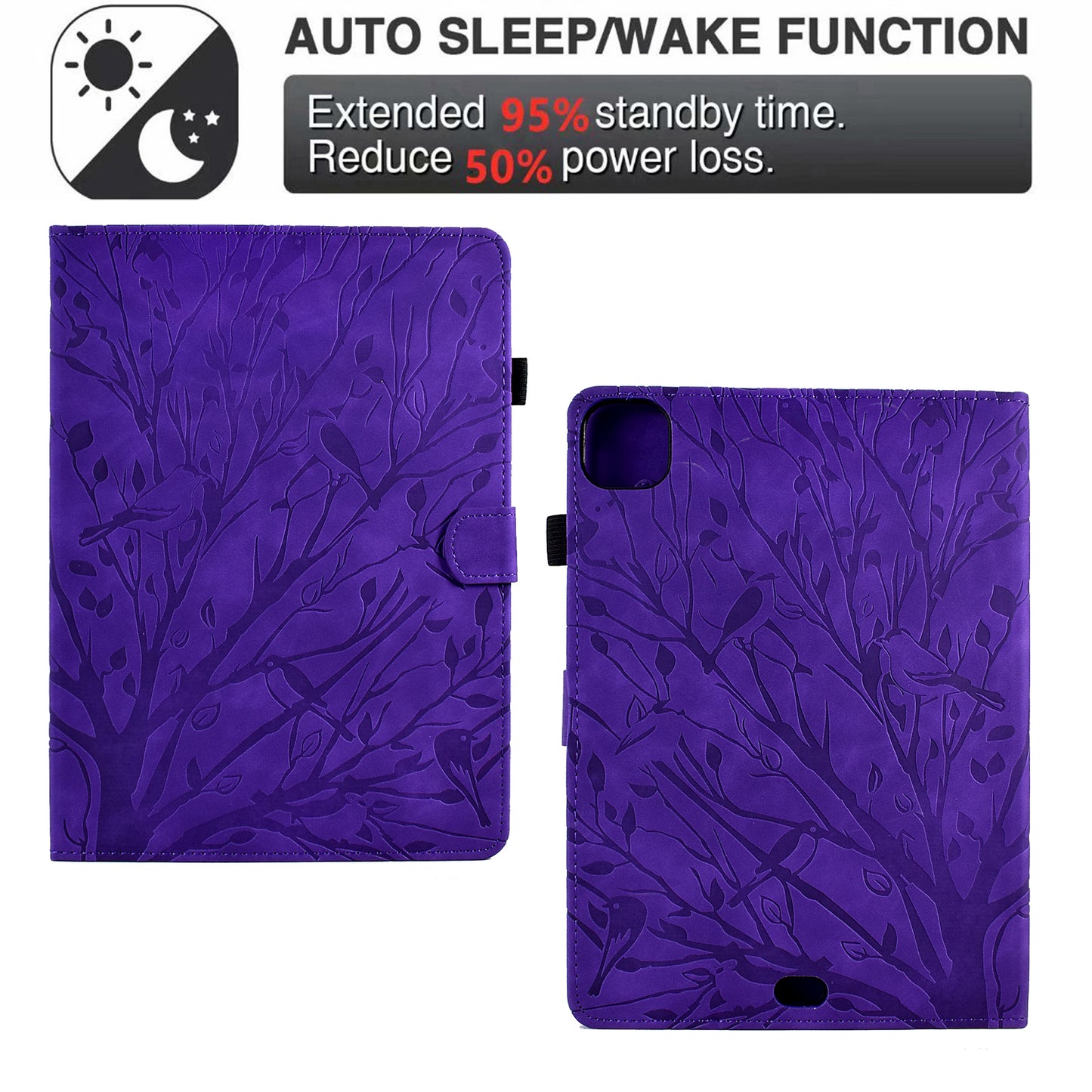 For iPad Pro 11 (2020) / (2021) / (2022) / iPad Air (2020) / (2022) Case Tree Imprinted Leather Tablet Cover with Card Slot