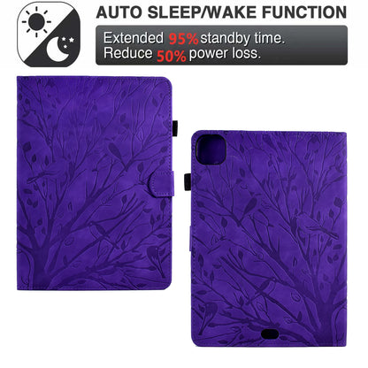 For iPad Pro 11 (2020) / (2021) / (2022) / iPad Air (2020) / (2022) Case Tree Imprinted Leather Tablet Cover with Card Slot