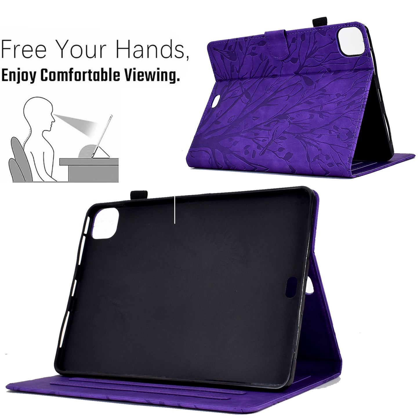 For iPad Pro 11 (2020) / (2021) / (2022) / iPad Air (2020) / (2022) Case Tree Imprinted Leather Tablet Cover with Card Slot