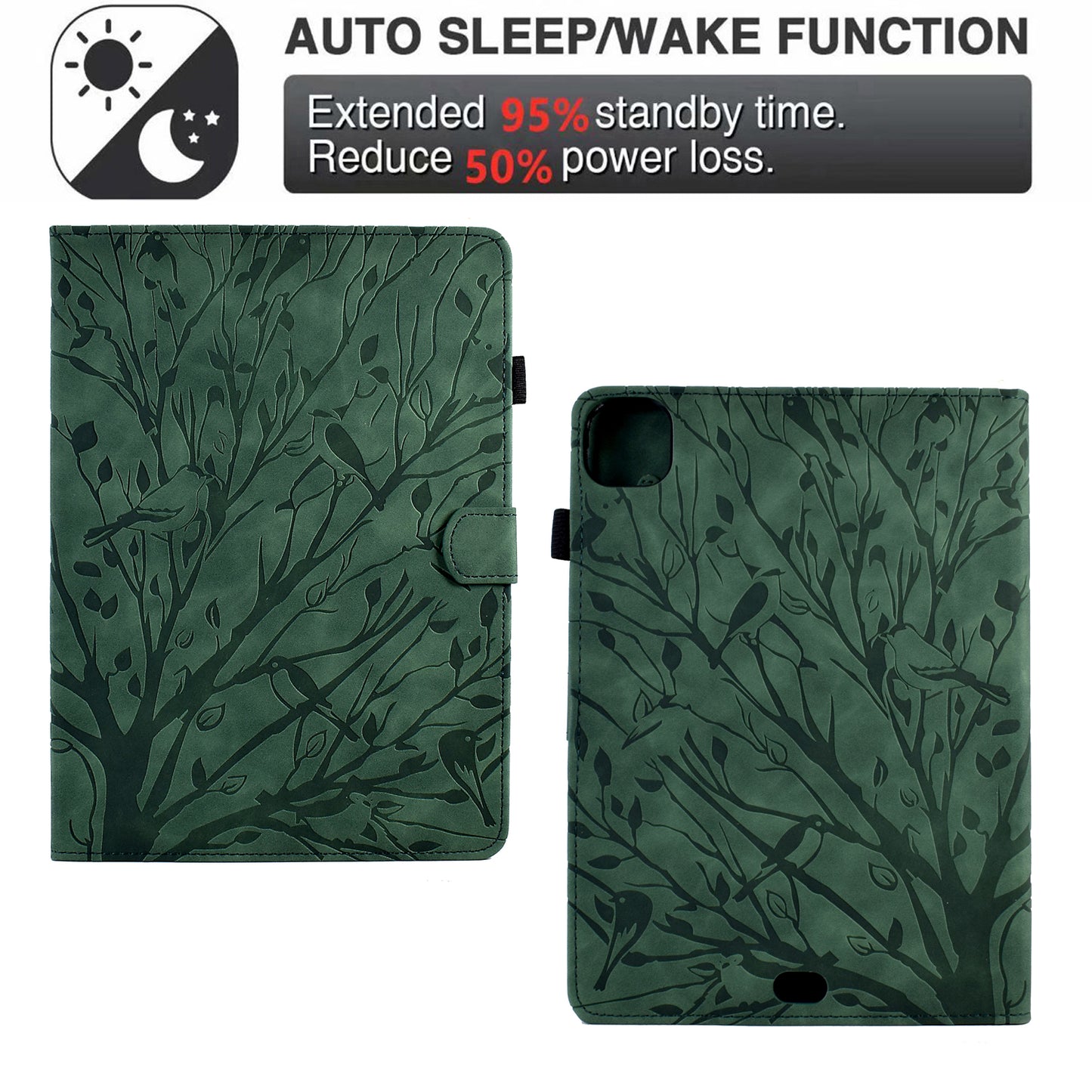 For iPad Pro 11 (2020) / (2021) / (2022) / iPad Air (2020) / (2022) Case Tree Imprinted Leather Tablet Cover with Card Slot