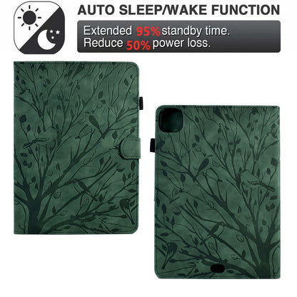 For iPad Pro 11 (2020) / (2021) / (2022) / iPad Air (2020) / (2022) Case Tree Imprinted Leather Tablet Cover with Card Slot
