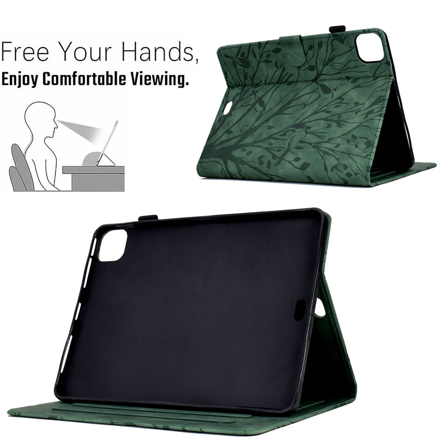 For iPad Pro 11 (2020) / (2021) / (2022) / iPad Air (2020) / (2022) Case Tree Imprinted Leather Tablet Cover with Card Slot