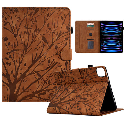 For iPad Pro 11 (2020) / (2021) / (2022) / iPad Air (2020) / (2022) Case Tree Imprinted Leather Tablet Cover with Card Slot