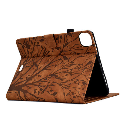 For iPad Pro 11 (2020) / (2021) / (2022) / iPad Air (2020) / (2022) Case Tree Imprinted Leather Tablet Cover with Card Slot