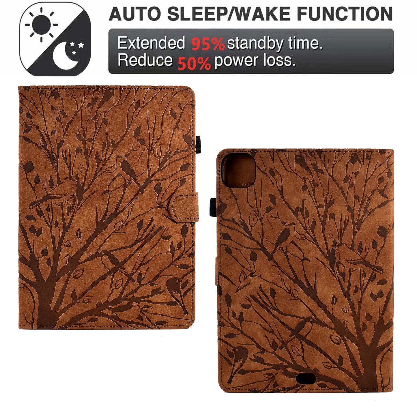 For iPad Pro 11 (2020) / (2021) / (2022) / iPad Air (2020) / (2022) Case Tree Imprinted Leather Tablet Cover with Card Slot