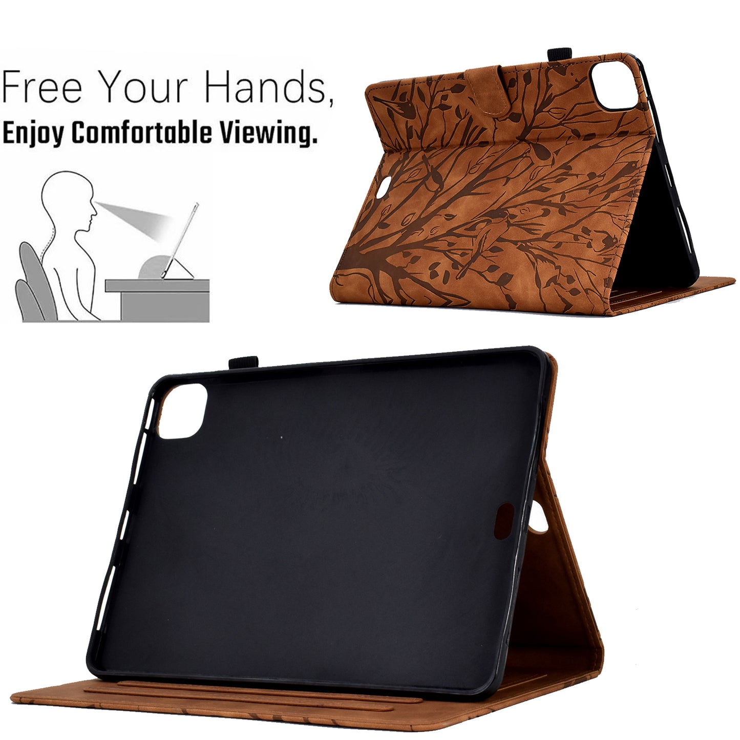 For iPad Pro 11 (2020) / (2021) / (2022) / iPad Air (2020) / (2022) Case Tree Imprinted Leather Tablet Cover with Card Slot