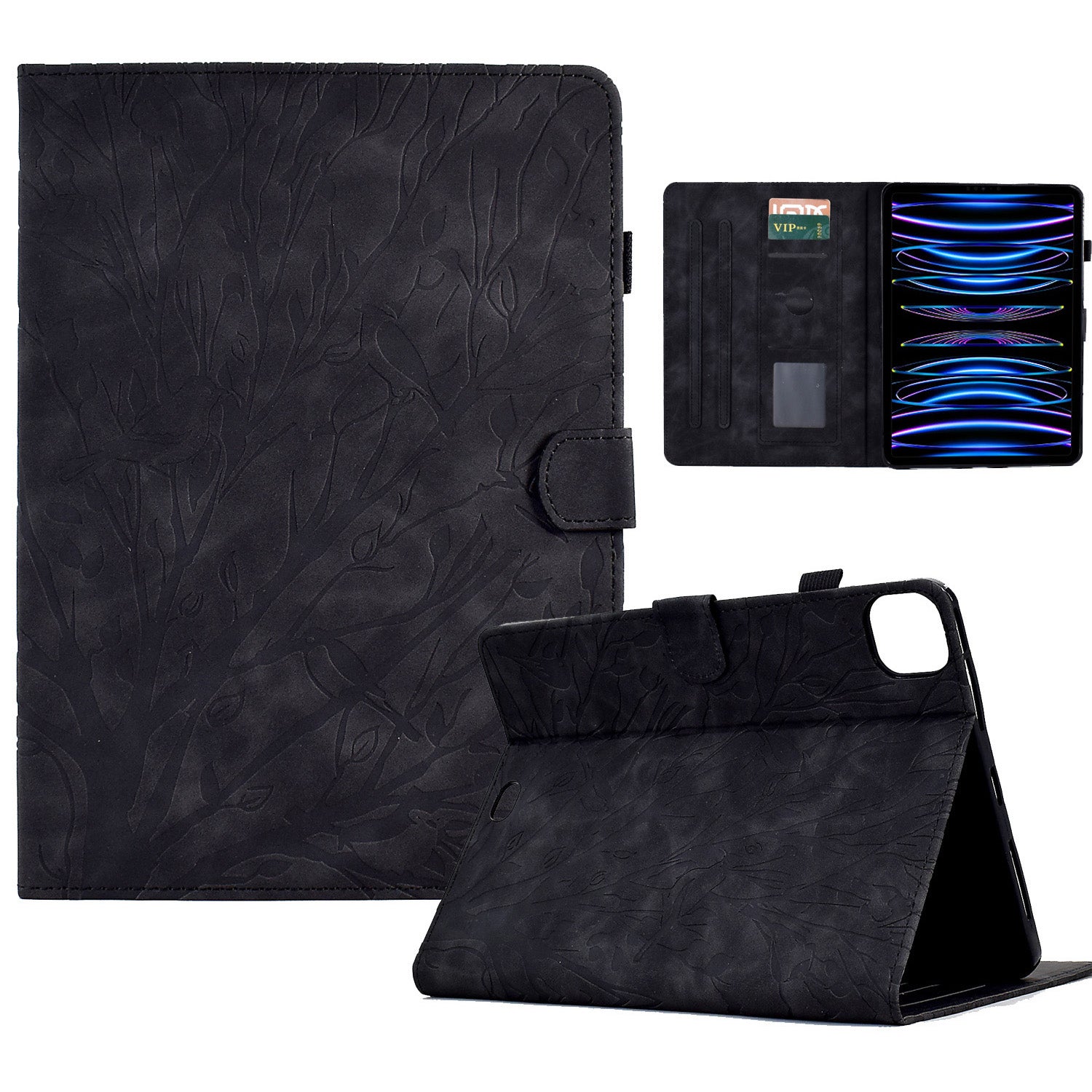 For iPad Pro 11 (2020) / (2021) / (2022) / iPad Air (2020) / (2022) Case Tree Imprinted Leather Tablet Cover with Card Slot