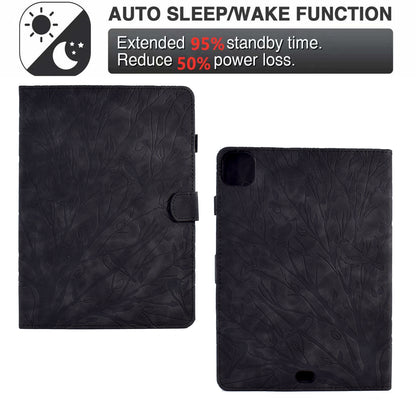 For iPad Pro 11 (2020) / (2021) / (2022) / iPad Air (2020) / (2022) Case Tree Imprinted Leather Tablet Cover with Card Slot