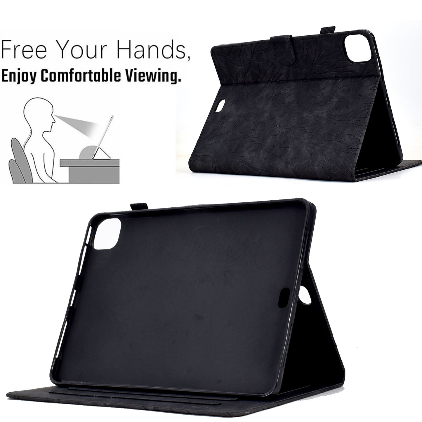 For iPad Pro 11 (2020) / (2021) / (2022) / iPad Air (2020) / (2022) Case Tree Imprinted Leather Tablet Cover with Card Slot
