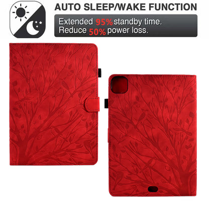 For iPad Pro 11 (2020) / (2021) / (2022) / iPad Air (2020) / (2022) Case Tree Imprinted Leather Tablet Cover with Card Slot