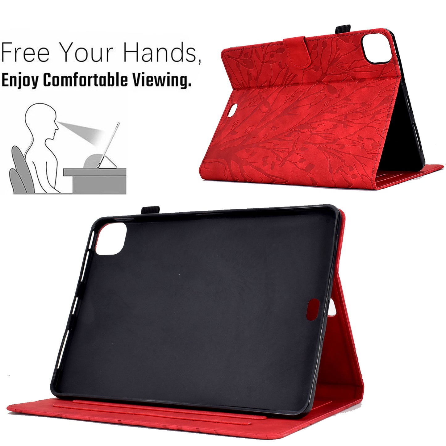 For iPad Pro 11 (2020) / (2021) / (2022) / iPad Air (2020) / (2022) Case Tree Imprinted Leather Tablet Cover with Card Slot