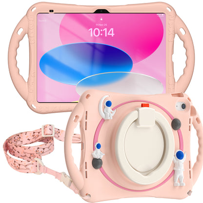 For iPad 10.9 (2022) Astronaut Tablet Case Rotating Kickstand Handle PC+Silicone Protective Cover with Pencil Holder