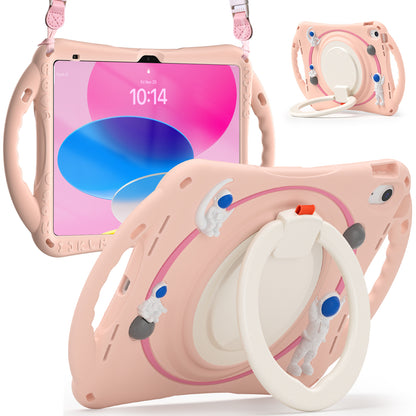 For iPad 10.9 (2022) Astronaut Tablet Case Rotating Kickstand Handle PC+Silicone Protective Cover with Pencil Holder