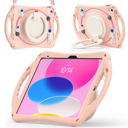 For iPad 10.9 (2022) Astronaut Tablet Case Rotating Kickstand Handle PC+Silicone Protective Cover with Pencil Holder