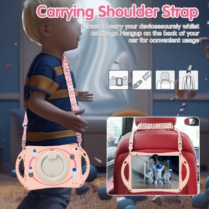 For iPad 10.9 (2022) Astronaut Tablet Case Rotating Kickstand Handle PC+Silicone Protective Cover with Pencil Holder