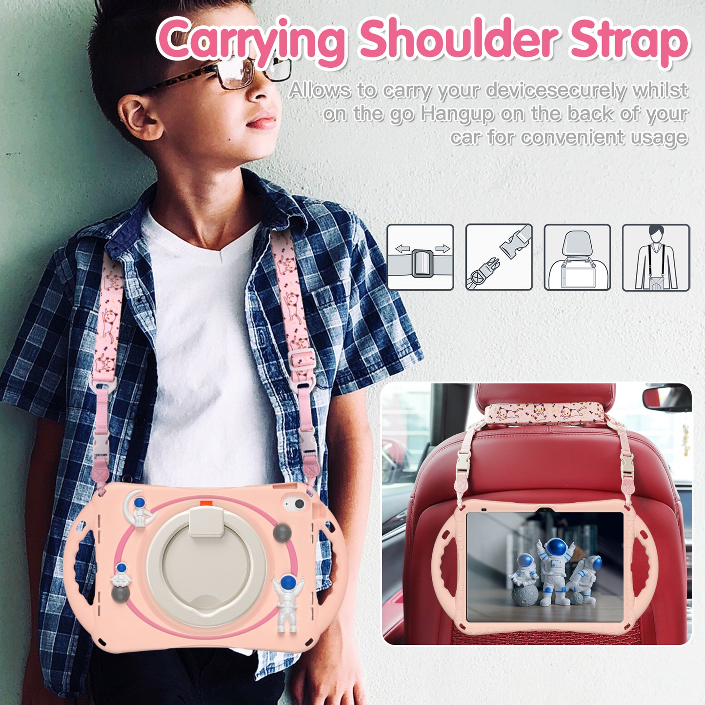 For iPad 10.9 (2022) Astronaut Tablet Case Rotating Kickstand Handle PC+Silicone Protective Cover with Pencil Holder