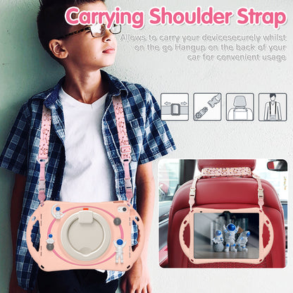For iPad 10.9 (2022) Astronaut Tablet Case Rotating Kickstand Handle PC+Silicone Protective Cover with Pencil Holder