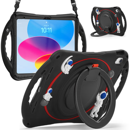 For iPad 10.9 (2022) Astronaut Tablet Case Rotating Kickstand Handle PC+Silicone Protective Cover with Pencil Holder