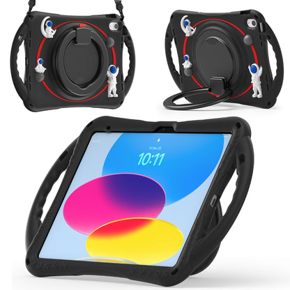 For iPad 10.9 (2022) Astronaut Tablet Case Rotating Kickstand Handle PC+Silicone Protective Cover with Pencil Holder