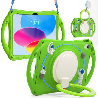 For iPad 10.9 (2022) Astronaut Tablet Case Rotating Kickstand Handle PC+Silicone Protective Cover with Pencil Holder