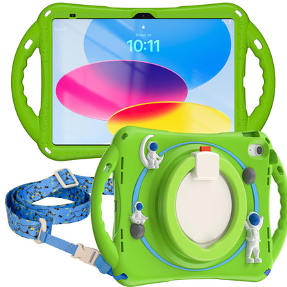 For iPad 10.9 (2022) Astronaut Tablet Case Rotating Kickstand Handle PC+Silicone Protective Cover with Pencil Holder
