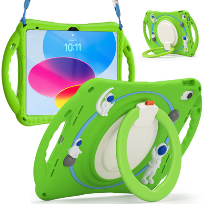 For iPad 10.9 (2022) Astronaut Tablet Case Rotating Kickstand Handle PC+Silicone Protective Cover with Pencil Holder
