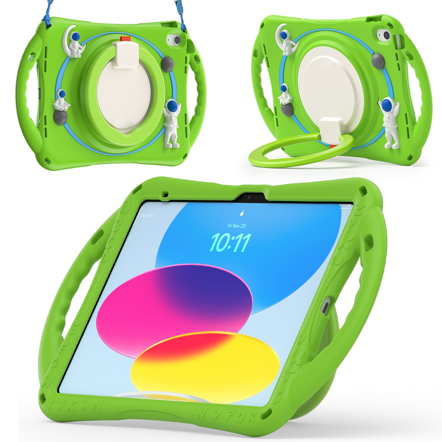 For iPad 10.9 (2022) Astronaut Tablet Case Rotating Kickstand Handle PC+Silicone Protective Cover with Pencil Holder