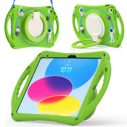For iPad 10.9 (2022) Astronaut Tablet Case Rotating Kickstand Handle PC+Silicone Protective Cover with Pencil Holder