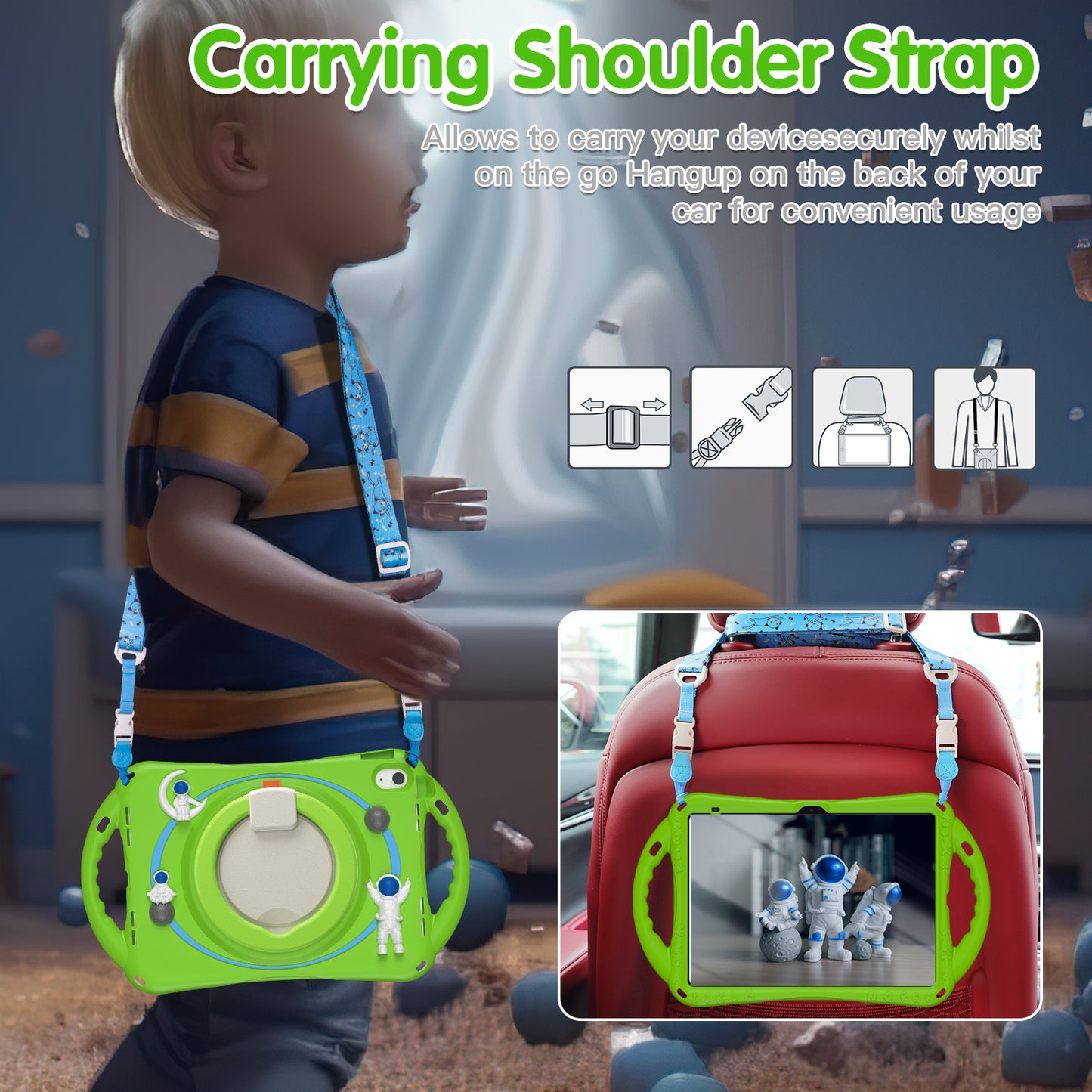 For iPad 10.9 (2022) Astronaut Tablet Case Rotating Kickstand Handle PC+Silicone Protective Cover with Pencil Holder