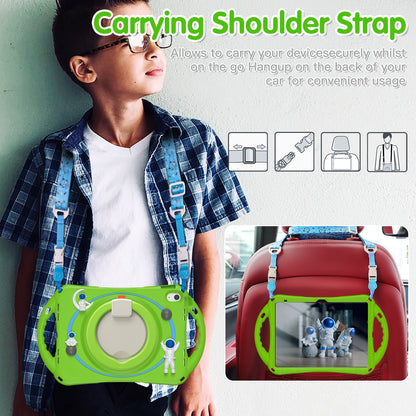 For iPad 10.9 (2022) Astronaut Tablet Case Rotating Kickstand Handle PC+Silicone Protective Cover with Pencil Holder