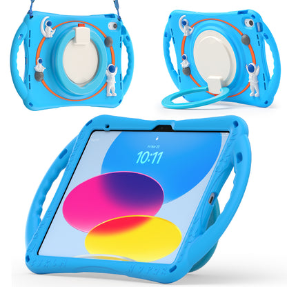 For iPad 10.9 (2022) Astronaut Tablet Case Rotating Kickstand Handle PC+Silicone Protective Cover with Pencil Holder
