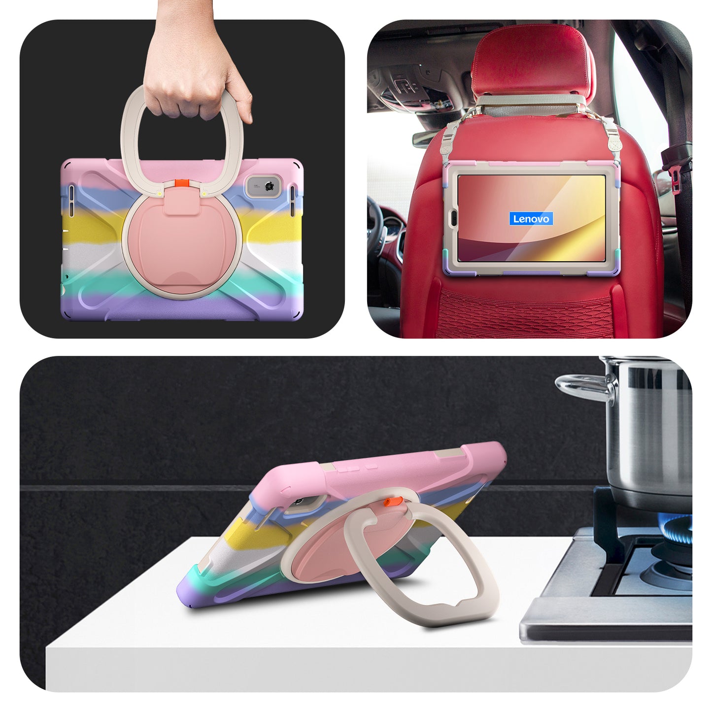 For Lenovo Tab M9 TB-310FU (2023) 360 Degree Rotating Kickstand Case PC Silicone Tablet Cover