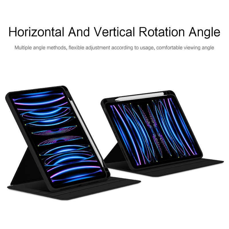 For iPad Air (2020) / (2022) / iPad Pro 11 inch (2020) / (2021) / (2022) PU Leather Cover Rotary Stand Tablet Case with Pen Slot
