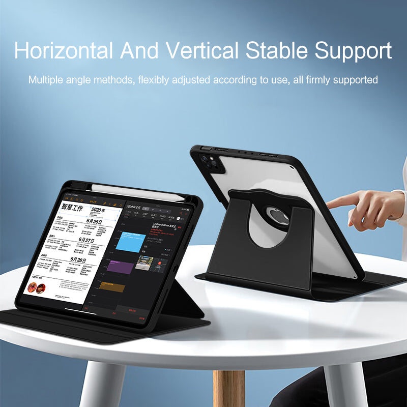 For iPad Air (2020) / (2022) / iPad Pro 11 inch (2020) / (2021) / (2022) PU Leather Cover Rotary Stand Tablet Case with Pen Slot